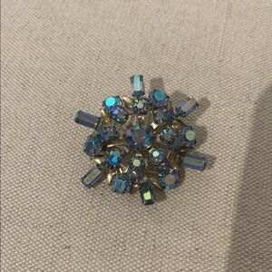 Vintage Blue Rhinestone Brooch